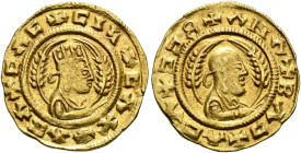 Ebana, circa 460s-480s. Chrysos (Gold, 17 mm, 1.63 g, 12 h). ✠CΛC✠CIነ✠CΛX✠ΛBΛ Draped half-length bust of Ebana to right, wearing tiara and circular ea...