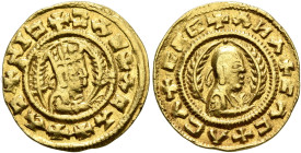 Ebana, circa 460s-480s. Chrysos (Gold, 16 mm, 1.61 g, 12 h). ✠XΛↃ✠NIↃ✠ↃΛC✠ΛCΛ Draped half-length bust of Ebana to right, wearing tiara and circular ea...