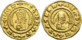 Ebana, circa 460s-480s. Chrysos (Gold, 16 mm, 1.63 g, 12 h). ✠CΛC✠CIነ✠CΛX✠ΛCΛ Draped half-length bust of Ebana to right, wearing tiara and circular ea...