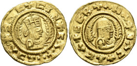 Ebana, circa 460s-480s. Chrysos (Gold, 16 mm, 1.59 g, 12 h). ✠ↃΛC✠CIN✠CΛX✠ΛↃΛ Draped half-length bust of Ebana to right, wearing tiara and circular ea...