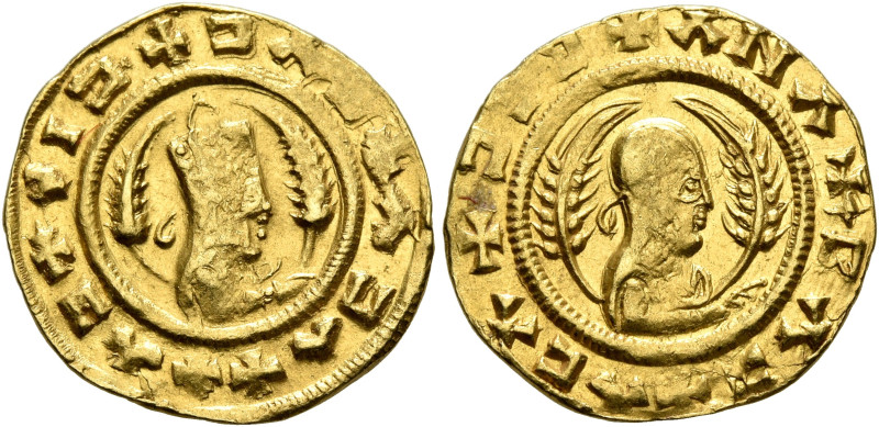Ebana, circa 460s-480s. Chrysos (Gold, 16 mm, 1.56 g, 12 h). ✠XΛC✠NIↃ✠ↃΛX✠ΛↃΛ Dr...