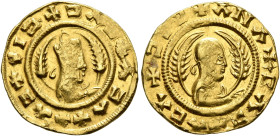 Ebana, circa 460s-480s. Chrysos (Gold, 16 mm, 1.56 g, 12 h). ✠XΛC✠NIↃ✠ↃΛX✠ΛↃΛ Draped half-length bust of Ebana to right, wearing tiara and circular ea...
