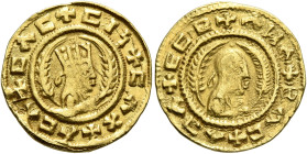 Ebana, circa 460s-480s. Chrysos (Gold, 16 mm, 1.58 g, 12 h). ✠CΛC✠CIነ✠CΛX✠ΛCΛ Draped half-length bust of Ebana to right, wearing tiara and circular ea...
