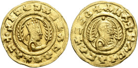 Ebana, circa 460s-480s. Chrysos (Gold, 16 mm, 1.61 g, 12 h). ✠NIƆ✠ƆΛC✠ΛCA✠XΛƆ Draped half-length bust of Ebana to right, wearing tiara and circular ea...