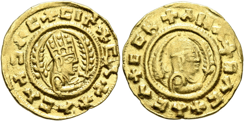 Ebana, circa 460s-480s. Chrysos (Gold, 16 mm, 1.59 g, 12 h). ✠ↃΛC✠CIN✠CΛX✠ΛCΛ Dr...