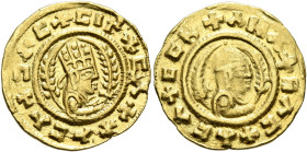 Ebana, circa 460s-480s. Chrysos (Gold, 16 mm, 1.59 g, 12 h). ✠ↃΛC✠CIN✠CΛX✠ΛCΛ Draped half-length bust of Ebana to right, wearing tiara and circular ea...