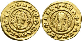 Ebana, circa 460s-480s. Chrysos (Gold, 16 mm, 1.55 g, 12 h). ✠ነIↃ✠ↃΛC✠ΛCΛ✠XCΛ Draped half-length bust of Ebana to right, wearing tiara and circular ea...