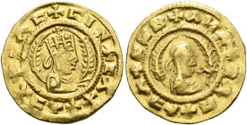 Ebana, circa 460s-480s. Chrysos (Gold, 16 mm, 1.61 g, 12 h). ✠ↃΛC✠CIN✠CΛX✠ΛↃΛ Draped half-length bust of Ebana to right, wearing tiara and circular ea...