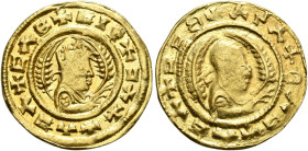 Ebana, circa 460s-480s. Chrysos (Gold, 16 mm, 1.60 g, 12 h). ✠CΛB✠CIN✠ƆΛX✠ΛƆΛ Draped half-length bust of Ebana to right, wearing tiara and circular ea...