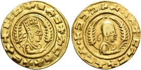 Ebana, circa 460s-480s. Chrysos (Gold, 16 mm, 1.49 g, 12 h). ✠NIↃ✠ↃAC✠CAX✠CAX Draped half-length bust of Ebana to right, wearing tiara and circular ea...