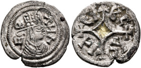 Ebana, circa 460s-480s. 3 Argyroi (Gilt Silver, 15 mm, 0.94 g, 12 h). E-Β-ΛИΛ Draped bust of Ebana to right, wearing tiara and circular earring, all w...