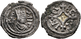 Ebana, circa 460s-480s. 3 Argyroi (Gilt Silver, 15 mm, 0.80 g, 3 h). E-Β-ΛNΛ Draped bust of Ebana to right, wearing tiara and circular earring, all wi...