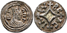 Ebana, circa 460s-480s. 3 Argyroi (Gilt Silver, 14 mm, 0.68 g, 2 h). E-Β-ΛNΛ Draped bust of Ebana to right, wearing tiara and circular earring, all wi...