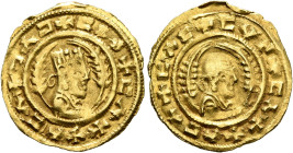 Anonymous, After 480s. Chrysos (Gold, 18 mm, 1.62 g, 12 h). ✠ↃΛↃ✠CIN✠CΛX✠ΛCΛ Draped half-length male bust to right, wearing tiara and circular earring...