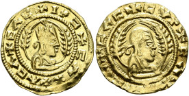Anonymous, After 480s. Chrysos (Gold, 17 mm, 1.58 g, 12 h). ✠CΛC✠INƆ✠CΛX✠ΛCΛ Draped half-length male bust to right, wearing tiara and circular earring...