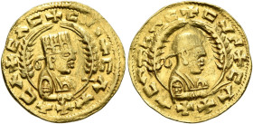 Nezana/Nezool, circa 480s-500. Chrysos (Gold, 17 mm, 1.60 g, 12 h), anonymous type. ✠CΛΧ✠ΛCΛ✠CΛC✠CNI Draped half-length bust of Nezana/Nezool to right...