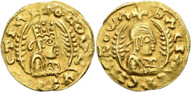 Nezana/Nezool, circa 480s-500. Chrysos (Electrum, 18 mm, 1.60 g, 12 h). ΘCΟΥ C-ΥΧΛΡΙCΤΙΛ Draped half-length bust of Nezana/Nezool to right, wearing ti...