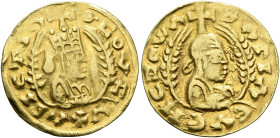 Nezana/Nezool, circa 480s-500. Chrysos (Electrum, 18 mm, 1.56 g, 12 h). ΘЄΟΥ C-ΥΧAΡΙCΤΙΛ Draped half-length bust of Nezana/Nezool to right, wearing ti...