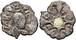 Nezana/Nezool, circa 480s-500. Argyros (Gilt Billon, 15 mm, 0.75 g, 12 h). NEZΛ-NΛ BA Draped bust of Nezana/Nezool to right, wearing tight-fitting hea...
