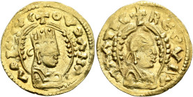 Ousanas II, early 6th century. Chrysos (Gold, 18 mm, 1.62 g, 12 h). ✠ΟΥↃΛNΛ - ΛCIVЄΛC Draped half-length bust of Ousanas II to right, wearing tiara an...