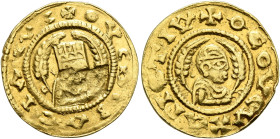 Ousanas II, early 6th century. Chrysos (Gold, 18 mm, 1.57 g, 11 h). ✠OYCAC BACIΛЄΥC Draped half-length bust of Ousanas II to right, wearing tiara and ...