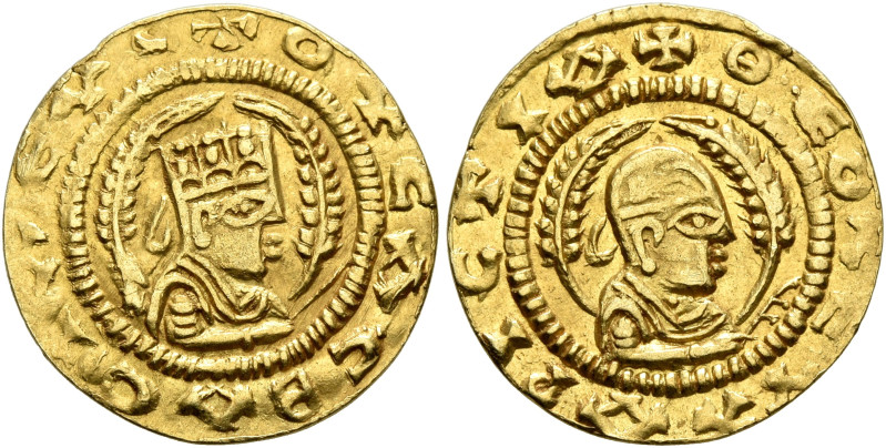Ousanas II, early 6th century. Chrysos (Gold, 16 mm, 1.56 g, 12 h). ✠OYCAC BA•CI...