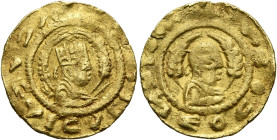 Kaleb, circa 510-530s. Chrysos (Gold, 16 mm, 1.59 g, 12 h). [XAΛ]ΗB BAↃΙΛↃVↃ Draped half-length bust of Kaleb to right, wearing tiara and circular ear...