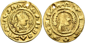 Kaleb, circa 510-530s. Chrysos (Gold, 17 mm, 1.56 g, 12 h). XAΛHB BAↃΙΛↃVↃ Draped half-length bust of Kaleb to right, wearing tiara and circular earri...
