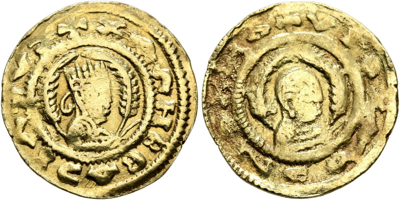 Kaleb, circa 510-530s. Chrysos (Gold, 17 mm, 1.59 g, 12 h). ✠XAΛΗB BAↃΙΛↃVↃ Drap...