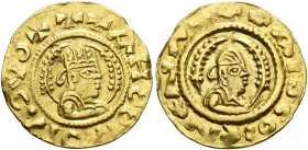 Kaleb, circa 510-530s. Chrysos (Gold, 17 mm, 1.53 g, 12 h). ✠✠✠ΑΗB ᗺMↃIΛↃYↃ Draped half-length bust of Kaleb to right, wearing tiara and circular earr...