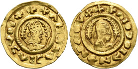 Kaleb, circa 510-530s. Chrysos (Gold, 17 mm, 1.63 g, 12 h). ✠✠✠ΑΗᗺ ᗺAↃIΛↃYↃ Draped half-length bust of Kaleb to right, wearing tiara and circular earr...