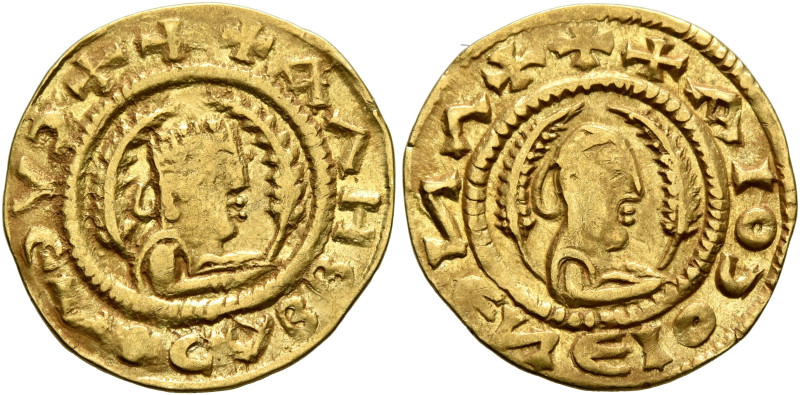 Kaleb, circa 510-530s. Chrysos (Gold, 17 mm, 1.55 g, 12 h). ✠✠✠ΑΛΗᗺ ᗺAↃAA϶YↃ Dra...