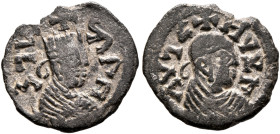 Kaleb, circa 510-530s. Argyros (Billon, 13 mm, 0.62 g, 12 h). ከለበ-ነገሠ ('klbngs' = 'Kaleb, king' in Ge'ez) Draped bust of Kaleb to right, wearing tiara...