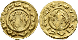Alla Amidas/Armeha, before 540-550s. Chrysos (Gold, 19 mm, 1.58 g, 12 h). ✠ΑΛΑ ΑΜΙδ∀C Draped half-length bust of Alla Amidas/Armeha to right, wearing ...