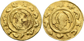Alla Amidas/Armeha, before 540-550s. Chrysos (Gold, 18 mm, 1.42 g, 12 h). ✠ΑΛΛΑ ΑΜΙΔΑC Draped half-length bust of Alla Amidas/Armeha to right, wearing...
