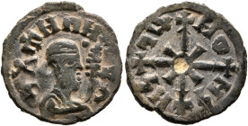 Ella Gabaz/Wazen Agad, circa late 550s-560s. Lepton (Gilt Bronze, 17 mm, 1.58 g, 7 h). ለአሐዘበዘ✠ዐደለ ('lʼhzbzydl' = 'To please the peoples' in Ge'ez) Dra...