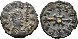 Ella Gabaz/Wazen Agad, circa late 550s-560s. Lepton (Gilt Bronze, 16 mm, 1.21 g, 7 h). ለአሐዘበዘ-ዐደለ ('lʼhzbzydl' = 'To please the peoples' in Ge'ez) Dra...