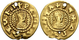 Israel, second half of the 570s. Chrysos (Gold, 17 mm, 1.35 g, 12 h). ✠BACIΛΙ AξⲰΜΙ Draped half-length bust of Israel to right, wearing tiara and circ...