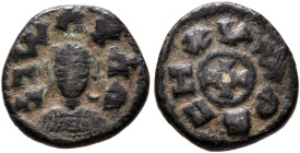 Joel, circa 590s-after 610. 'Lepton' (Gilt Bronze, 11 mm, 0.80 g, 4 h), an 'offstrike' from argyros dies. ነገሠአዐአለ ('ngsyoel' = 'King Joel' in Ge'ez) D...