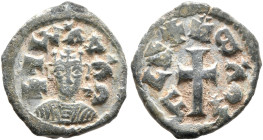 Joel, circa 590s-after 610. Lepton (Bronze, 12 mm, 0.77 g, 5 h). ነገሠ አዐአለ ('ngs yoel' = 'King Yoel' in Ge'ez) Draped bust of Joel facing, wearing tigh...