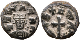 Joel, circa 590s-after 610. Lepton (Bronze, 11 mm, 0.84 g, 2 h). ነገሠ አዐአለ ('ngs yoel' = 'King Yoel' in Ge'ez) Draped bust of Joel facing, wearing tigh...