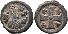 Joel, circa 590s-after 610. Lepton (Bronze, 14 mm, 1.17 g, 5 h). ነገ-ሠ ('ngs' = 'King' in Ge'ez) Draped bust of Joel to right, wearing tiara and circul...