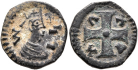 Joel, circa 590s-after 610. Lepton (Bronze, 14 mm, 1.50 g, 2 h). ነገ-ሠ ('ngs' = 'King' in Ge'ez) Draped bust of Joel to right, wearing tiara and circul...