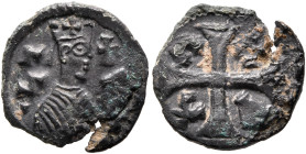 Joel, circa 590s-after 610. Lepton (Bronze, 13 mm, 1.03 g, 5 h). ነገ-ሠ ('ngs' = 'King' in Ge'ez) Draped bust of Joel to right, wearing tiara and circul...