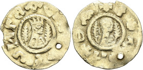 Hethasas/Hataza, circa 610s-630s. Chrysos (Electrum, 18 mm, 1.35 g, 2 h), before 620 (?). ᗺACIΛ[Ι] AξⲰИΓ Draped half-length bust of Hethasas/Hataza to...