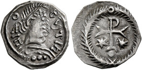 UNCERTAIN GERMANIC TRIBES, Pseudo-Imperial coinage. Mid to late 6th century. Half Siliqua (Silver, 12 mm, 0.47 g, 6 h), a contemporary imitation of an...