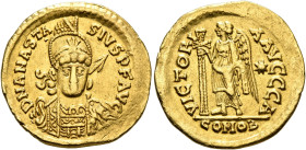 OSTROGOTHS. Theoderic, 493-526. Solidus (Gold, 20 mm, 4.39 g, 12 h), in the name of Anastasius (491-518), Rome, circa 493-518. D N ANASTASIVS P F AVG ...