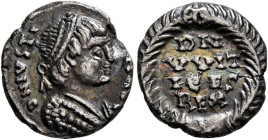 OSTROGOTHS. Witigis, 536-540. Half Siliqua (Silver, 13 mm, 1.37 g, 6 h), in the name of Justinian I (527-565), Ravenna, 536-540. D N IVSTINIAN AVG Pea...