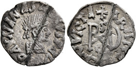 GEPIDS. Uncertain king, 454-552. 1/4 Siliqua (Silver, 15 mm, 0.72 g, 6 h), imitating a Gothic issue from Mediolanum, Sirmium. DA VNINASTASVS P AVG Pea...