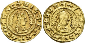 AXUM. Ebana, circa 460s-480s. Chrysos (Gold, 16 mm, 1.69 g, 12 h). ✠CΛC✠EIነ✠CΛX✠ΛCΛ Draped half-length bust of Ebana to right, wearing tiara and circu...